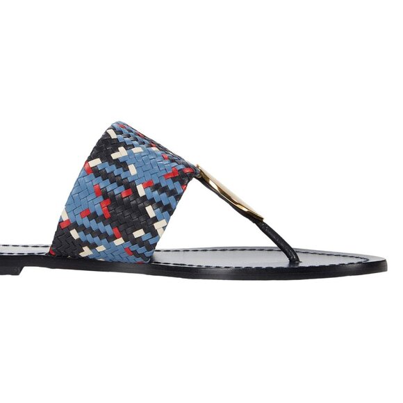 Tory Burch $268 Patos LEATHER Disk Sandal Blue Woven 10 - Picture 7 of 10